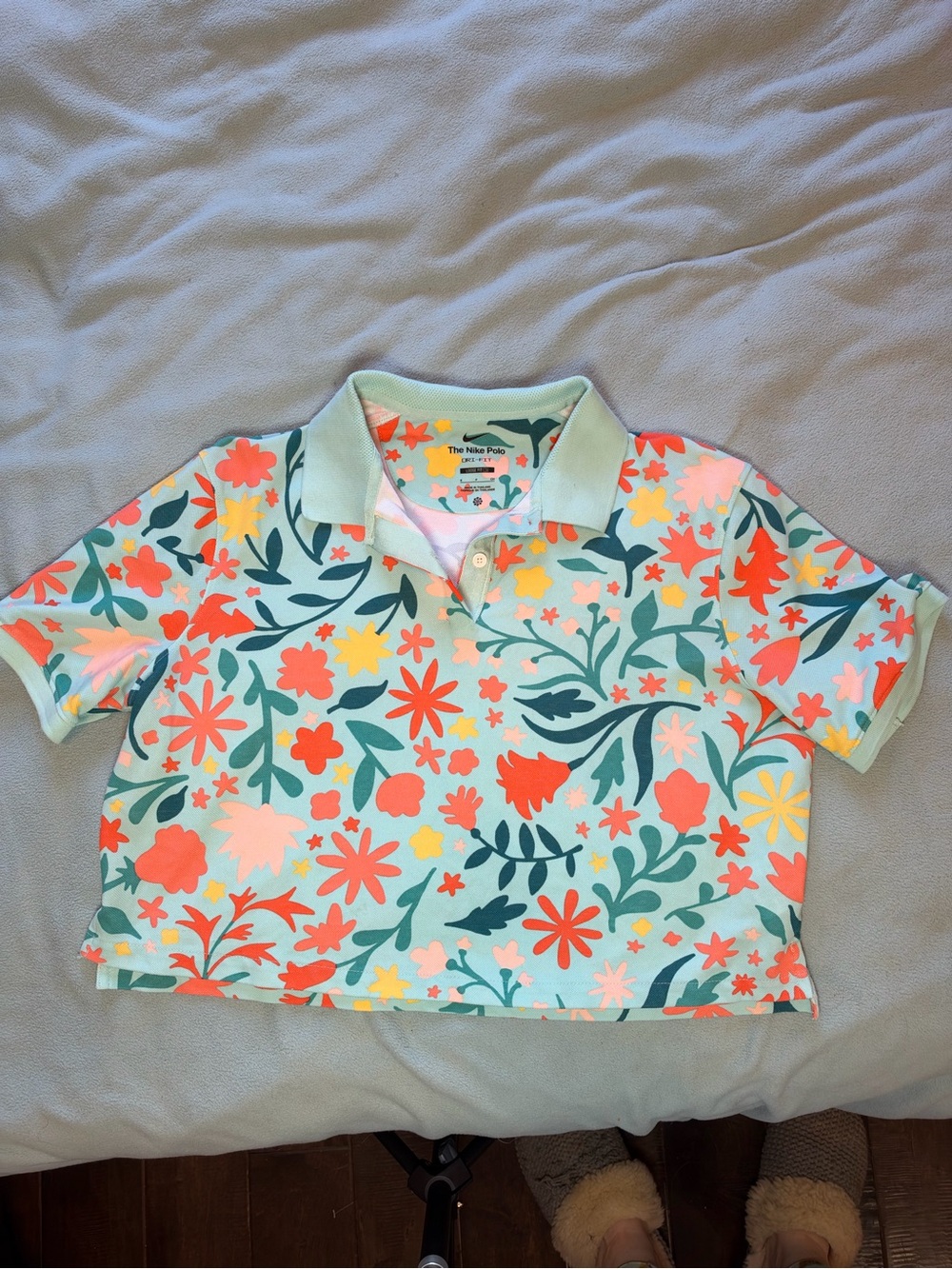Nike Floral Crop Polo in Mint, Coral, Yellow & Navy